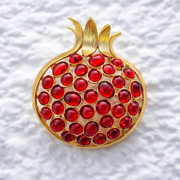 Anthropologie Jewelry - Pomegranate Red Crystal Brooch | Gold-Tone Statement Pin